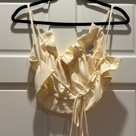 Pretty Garbage Ruched Backless Tie Back Crop Top Cream Size Small - Picture 3 of 4